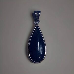 Vintage Onyx 90% Silver Stamped Pendant Teardrop Shaped 1980s Black